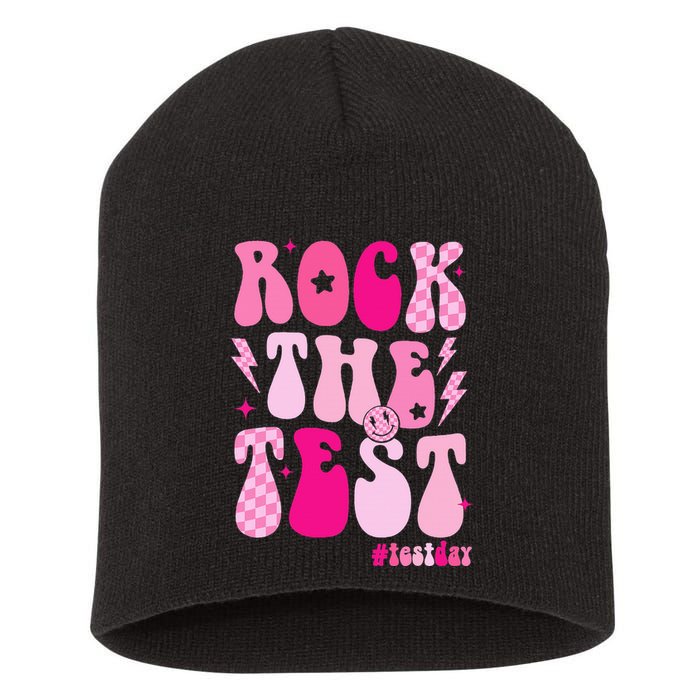 Rock The Test Testing Day Retro Motivational Short Acrylic Beanie