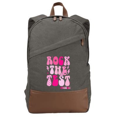 Rock The Test Testing Day Retro Motivational Cotton Canvas Backpack