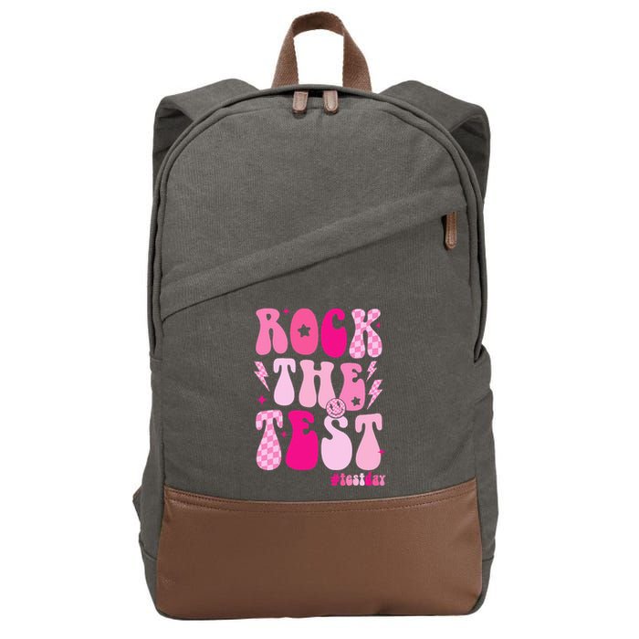 Rock The Test Testing Day Retro Motivational Cotton Canvas Backpack