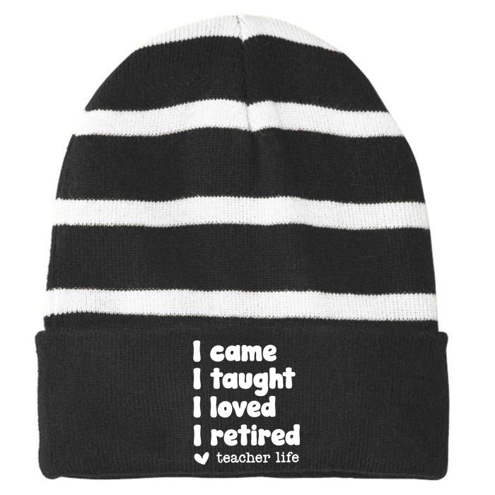 Retired Teacher Teacher Retirement Striped Beanie with Solid Band