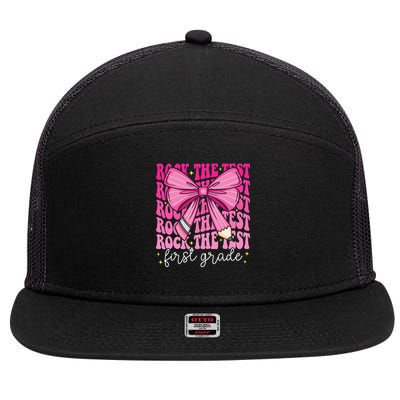 Rock The Test Day 1st Grade Teacher First Grade Testing Day 7 Panel Mesh Trucker Snapback Hat