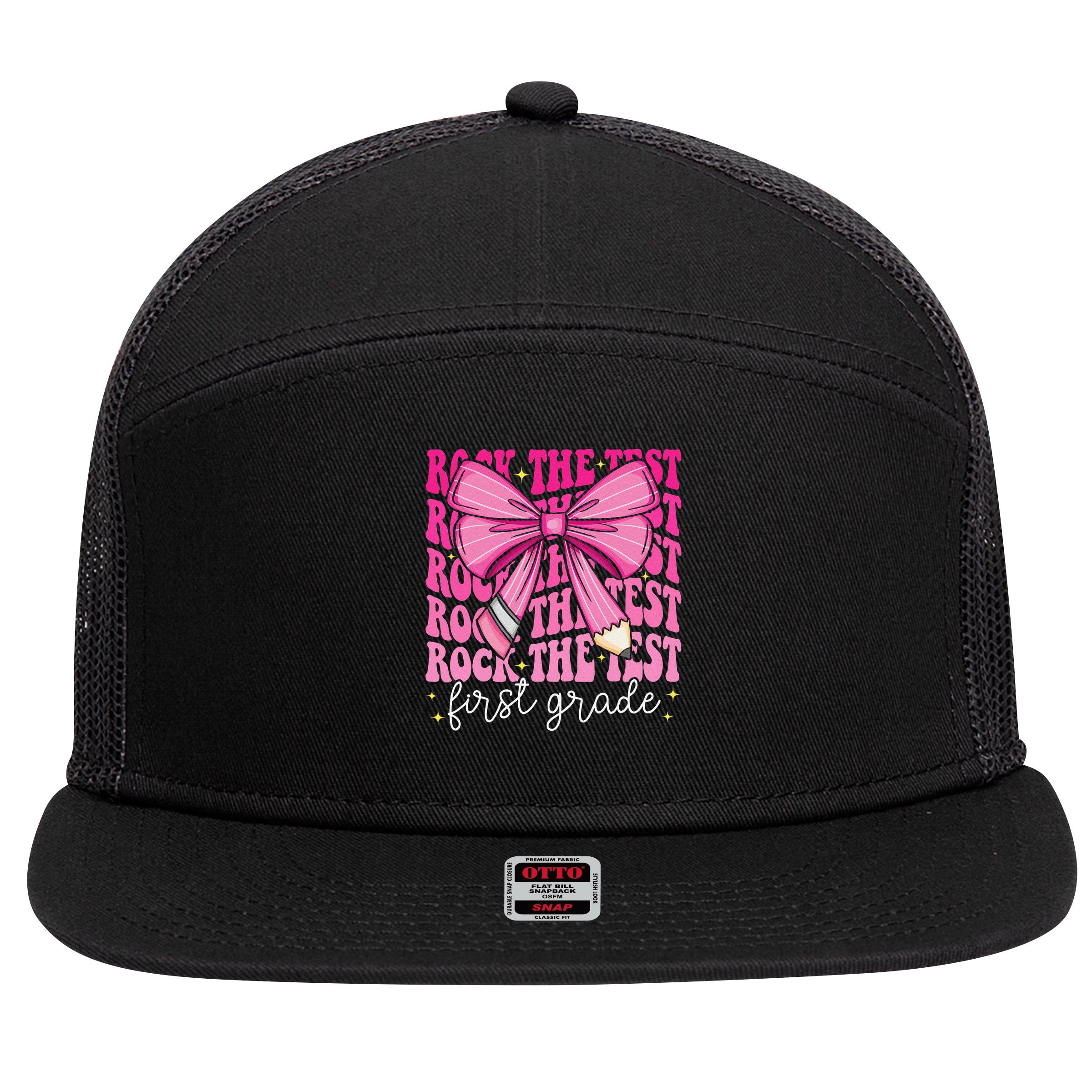Rock The Test Day 1st Grade Teacher First Grade Testing Day 7 Panel Mesh Trucker Snapback Hat