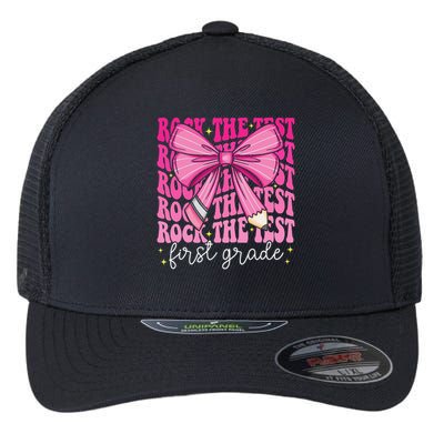Rock The Test Day 1st Grade Teacher First Grade Testing Day Flexfit Unipanel Trucker Cap