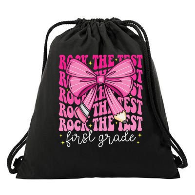 Rock The Test Day 1st Grade Teacher First Grade Testing Day Drawstring Bag