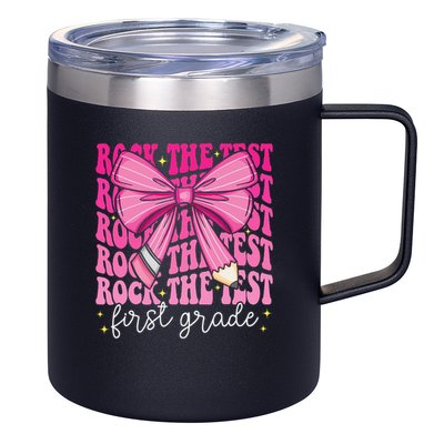 Rock The Test Day 1st Grade Teacher First Grade Testing Day 12oz Stainless Steel Coffee Mug