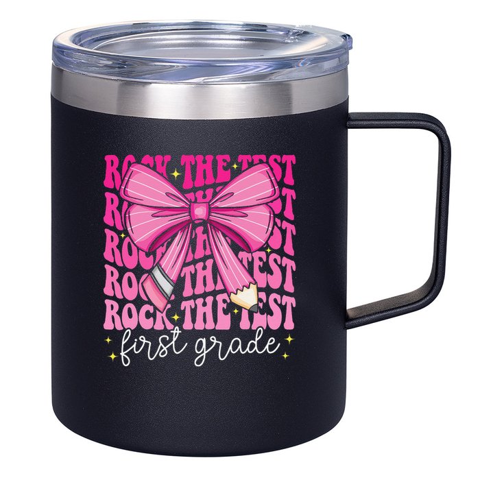 Rock The Test Day 1st Grade Teacher First Grade Testing Day 12oz Stainless Steel Coffee Mug