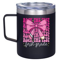 Rock The Test Day 1st Grade Teacher First Grade Testing Day 12oz Stainless Steel Coffee Mug