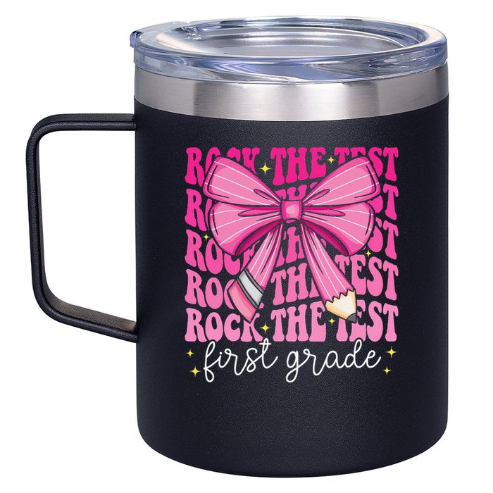 Rock The Test Day 1st Grade Teacher First Grade Testing Day 12oz Stainless Steel Coffee Mug