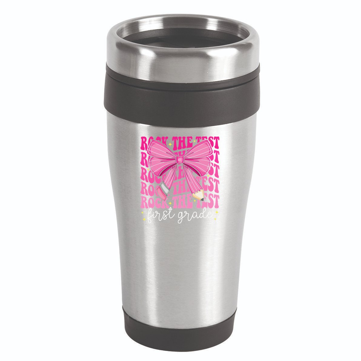 Rock The Test Day 1st Grade Teacher First Grade Testing Day 16oz Travel Tumbler