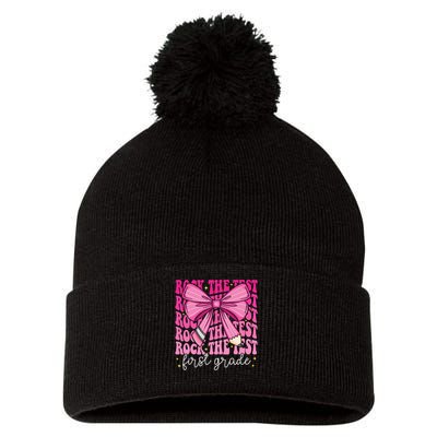 Rock The Test Day 1st Grade Teacher First Grade Testing Day Pom Pom 12in Knit Beanie