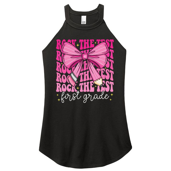 Rock The Test Day 1st Grade Teacher First Grade Testing Day Women's Perfect Tri Rocker Tank