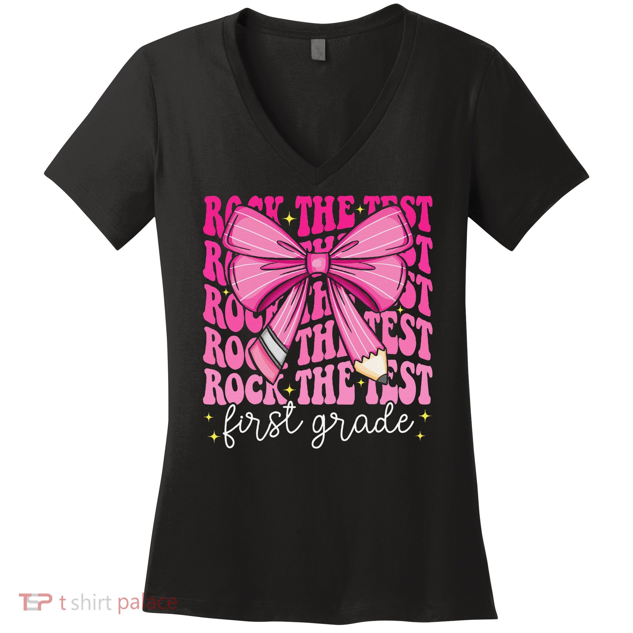 Rock The Test Day 1st Grade Teacher First Grade Testing Day Women's V-Neck T-Shirt