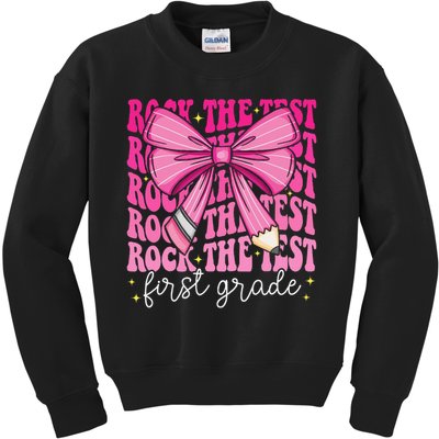 Rock The Test Day 1st Grade Teacher First Grade Testing Day Kids Sweatshirt