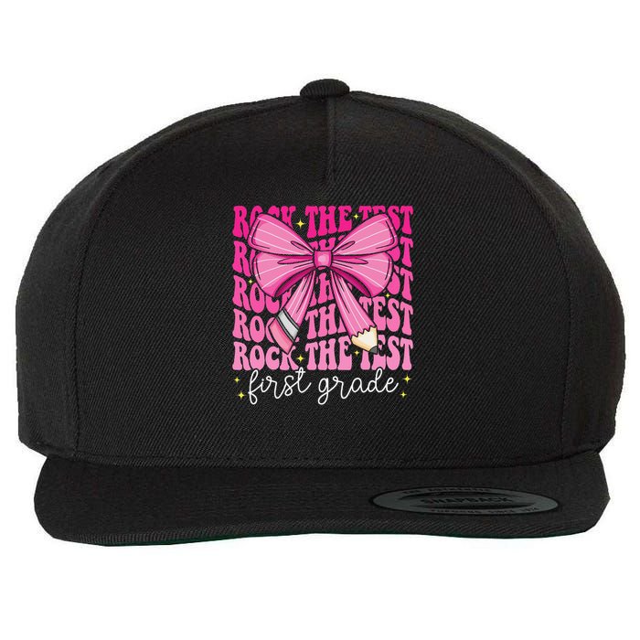 Rock The Test Day 1st Grade Teacher First Grade Testing Day Wool Snapback Cap