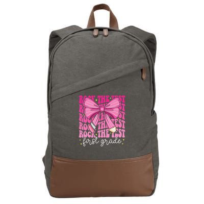 Rock The Test Day 1st Grade Teacher First Grade Testing Day Cotton Canvas Backpack