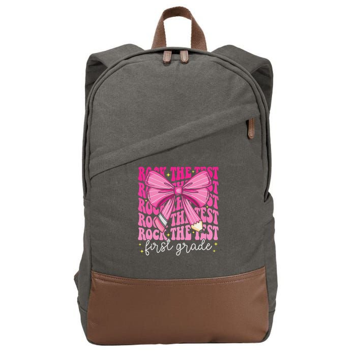 Rock The Test Day 1st Grade Teacher First Grade Testing Day Cotton Canvas Backpack