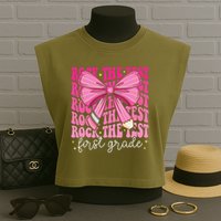 Rock The Test Day 1st Grade Teacher First Grade Testing Day Garment-Dyed Women's Muscle Tee