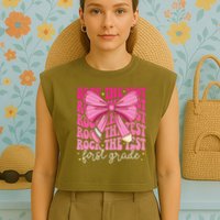 Rock The Test Day 1st Grade Teacher First Grade Testing Day Garment-Dyed Women's Muscle Tee