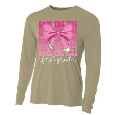Rock The Test Day 1st Grade Teacher First Grade Testing Day Cooling Performance Long Sleeve Crew