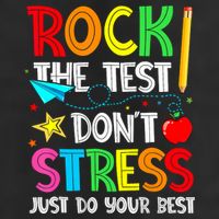 Rock The Test Don't Stress Just Do Your Best Funny Testing  7 Panel Mesh Trucker Snapback Hat