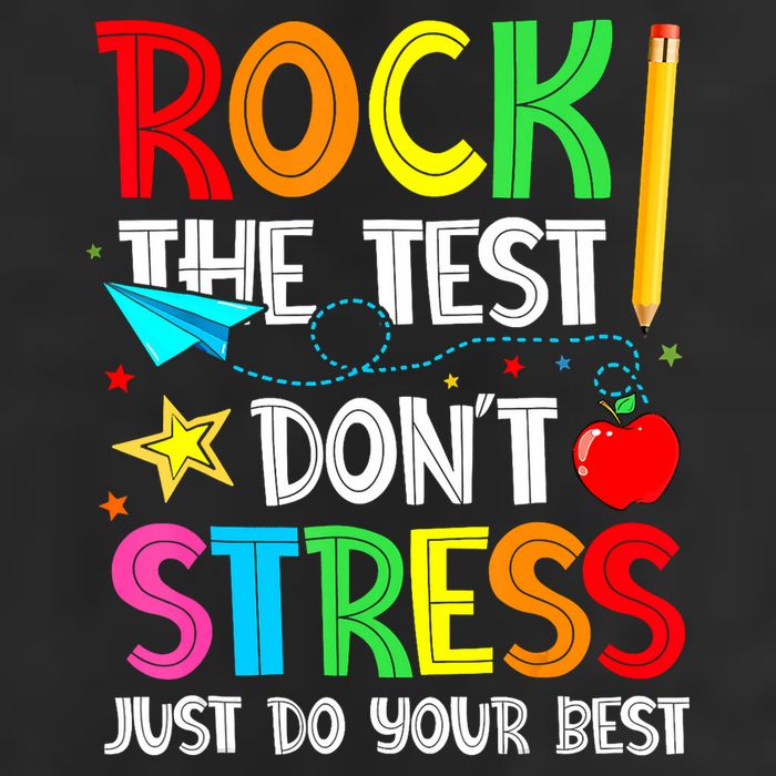 Rock The Test Don't Stress Just Do Your Best Funny Testing  7 Panel Mesh Trucker Snapback Hat