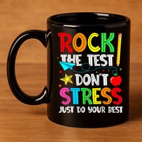 Rock The Test Don't Stress Just Do Your Best Funny Testing  11oz C Handle Ceramic Mug