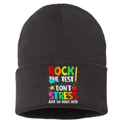 Rock The Test Don't Stress Just Do Your Best Funny Testing  Sustainable Knit Beanie