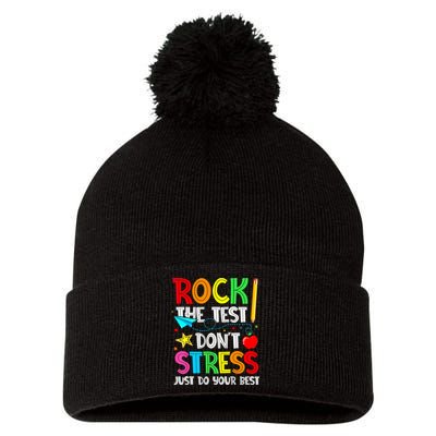 Rock The Test Don't Stress Just Do Your Best Funny Testing  Pom Pom 12in Knit Beanie