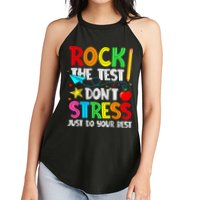 Rock The Test Don't Stress Just Do Your Best Funny Testing  Women's Perfect Tri Rocker Tank