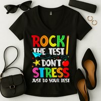 Rock The Test Don't Stress Just Do Your Best Funny Testing  Women's V-Neck T-Shirt