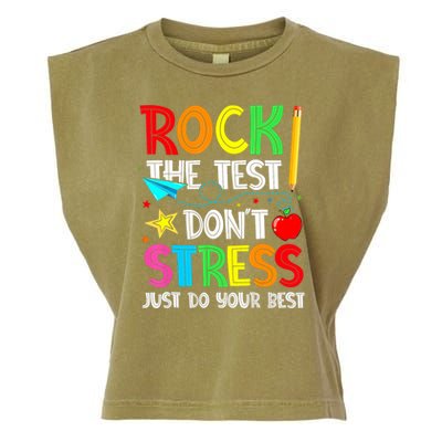 Rock The Test Don't Stress Just Do Your Best Funny Testing  Garment-Dyed Women's Muscle Tee