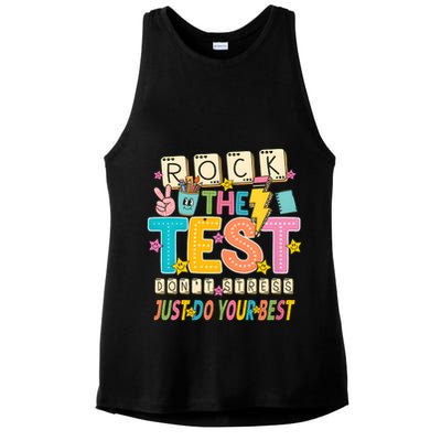 Rock The Test Don't Stress Just Do Your Best Teacher Testing Ladies PosiCharge Tri-Blend Wicking Tank