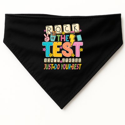 Rock The Test Don't Stress Just Do Your Best Teacher Testing USA-Made Doggie Bandana