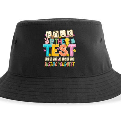 Rock The Test Don't Stress Just Do Your Best Teacher Testing Sustainable Bucket Hat