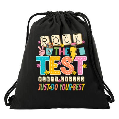 Rock The Test Don't Stress Just Do Your Best Teacher Testing Drawstring Bag