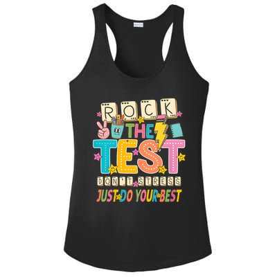 Rock The Test Don't Stress Just Do Your Best Teacher Testing Ladies PosiCharge Competitor Racerback Tank