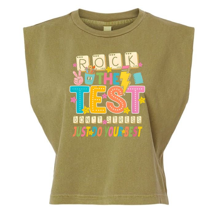 Rock The Test Don't Stress Just Do Your Best Teacher Testing Garment-Dyed Women's Muscle Tee