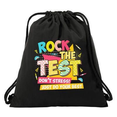 Rock The Test Day Motivational Retro Teachers Testing Day Drawstring Bag