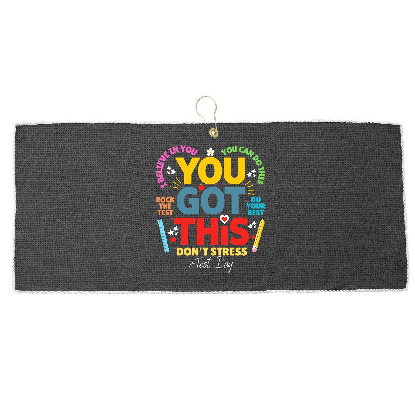 Rock The Test Dont Stress You Got This Teacher Testing Day  Large Microfiber Waffle Golf Towel