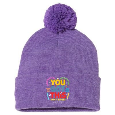 Rock The Test Dont Stress You Got This Teacher Testing Day  Pom Pom 12in Knit Beanie