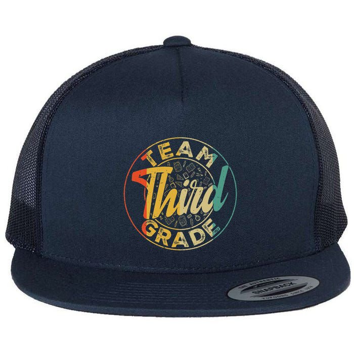Retro Team Third Grade Back To School First Day Of School Flat Bill Trucker Hat