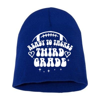 Ready To Tackle Third Grade First Day Of School Football Gift Short Acrylic Beanie