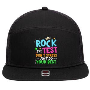 Rock The Test Don't Stress Just Do Your Best Teacher 7 Panel Mesh Trucker Snapback Hat