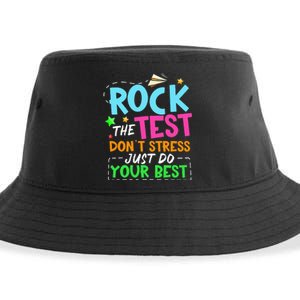 Rock The Test Don't Stress Just Do Your Best Teacher Sustainable Bucket Hat