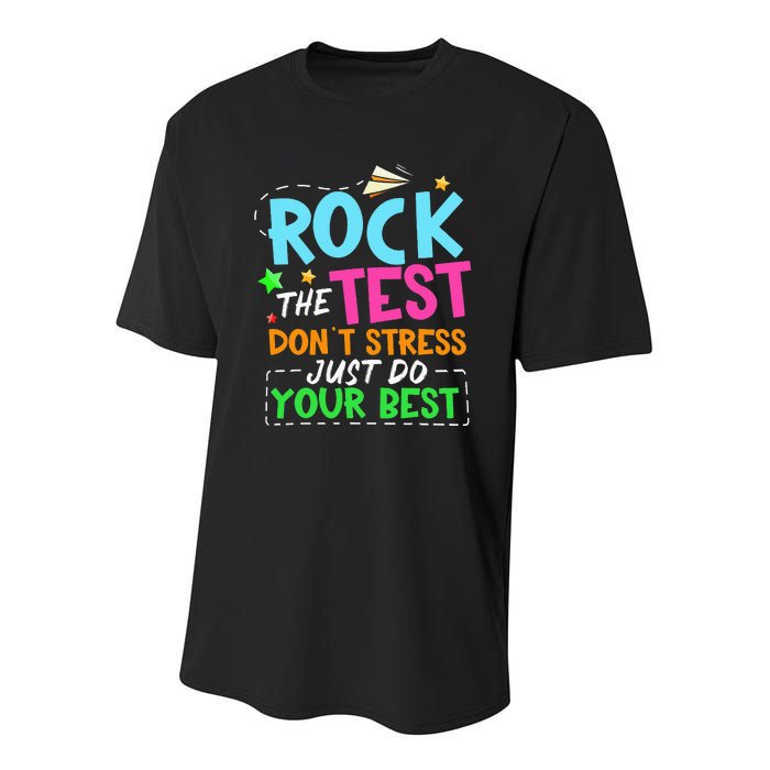 Rock The Test Don't Stress Just Do Your Best Teacher Youth Performance Sprint T-Shirt