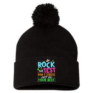 Rock The Test Don't Stress Just Do Your Best Teacher Pom Pom 12in Knit Beanie