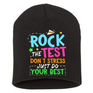 Rock The Test Don't Stress Just Do Your Best Teacher Short Acrylic Beanie