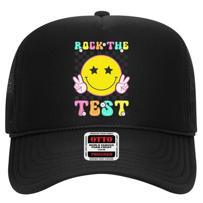 Rock The Test Testing Day Smile Face Groovy Teacher Trucker Hat
