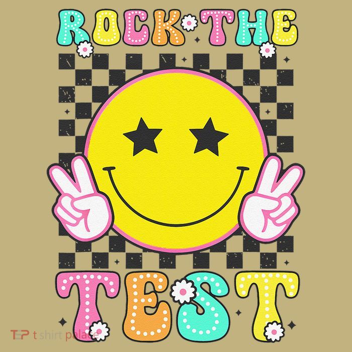 Rock The Test Testing Day Smile Face Groovy Teacher T-Shirt