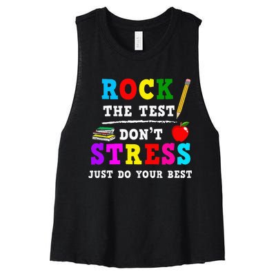 Rock the Test Don't Stress Testing Day Teacher Student Gift Women's Racerback Cropped Tank